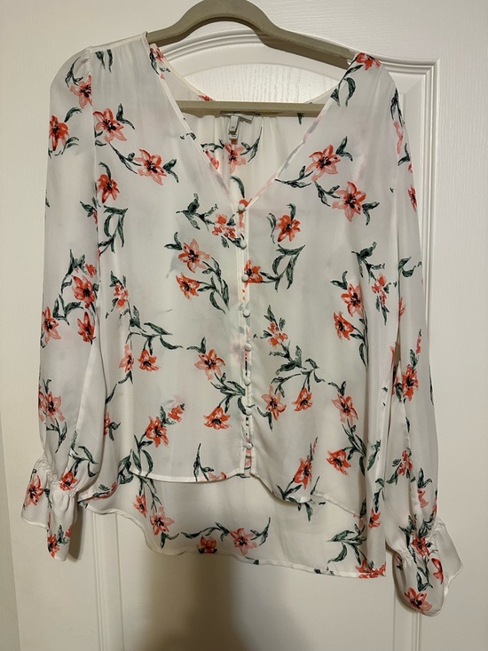 Joie Tops - Joie Cream Blouse with Coral Floral Motif
